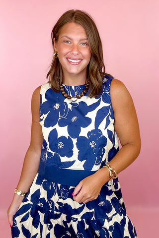 At My Level Floral Crop Top - Navy