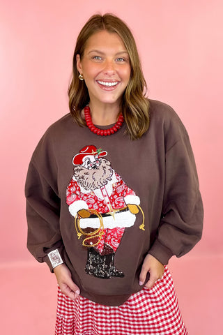 Queen Of Sparkles: Brown Cowboy Santa Sweatshirt