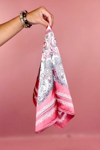 Red Paisley Print Bandana Silky Scarf