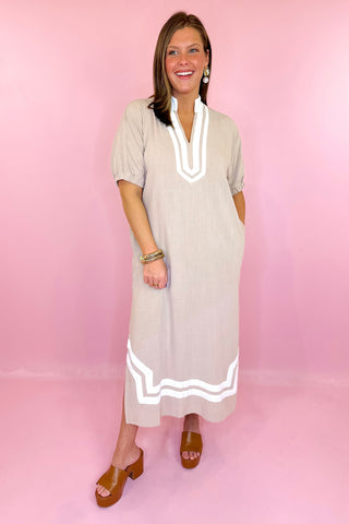 taupe kaftan midi dress