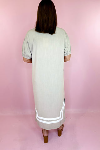 taupe kaftan midi dress