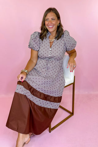 Polka Dot Midi Dress - Brown