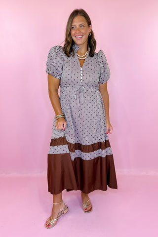  Polka Dot Midi Dress - Brown