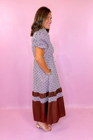  Polka Dot Midi Dress - Brown