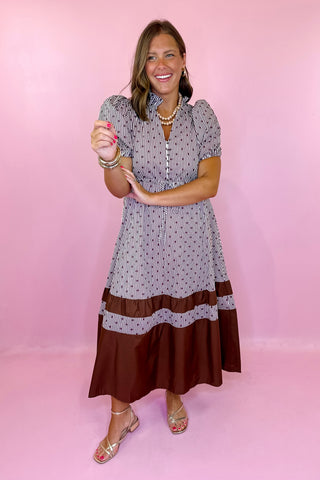  Polka Dot Midi Dress - Brown