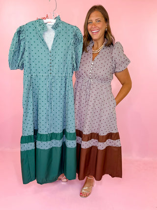 Polka Dot Midi Dress - brwon