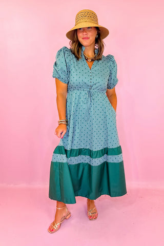 Polka Dot Midi Dress - Hunter Green
