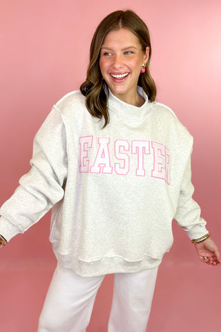 Easter Embroidered Mock Neck Sweatshirt Grey