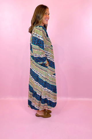 Easy Company Animal Print Midi Dress Teal Mix