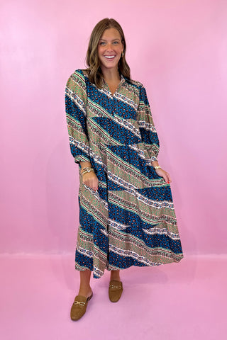 Easy Company Animal Print Midi Dress Teal Mix