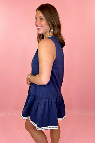 Embroidered Mini Dress Navy