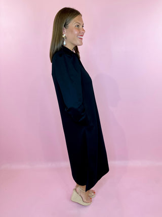 Black long sleeve midi dress