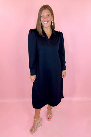 Black long sleeve midi dress