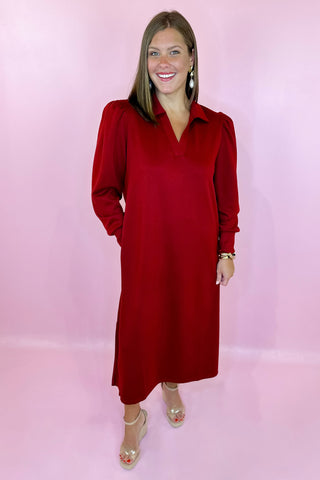 burgundy midi dress