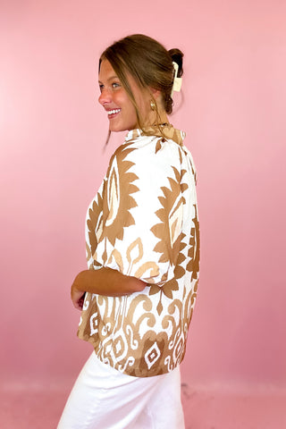  Ikat Print Top- Brown