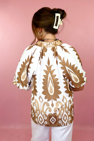 Ikat Print Top- Brown