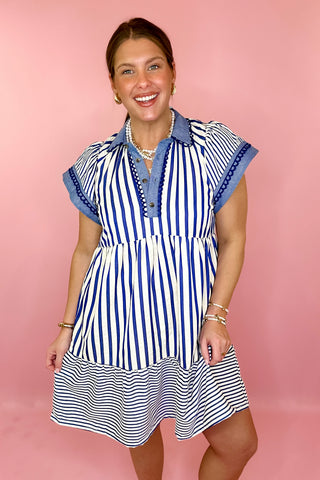 Easy To Say Striped Mini Dress - Blue maddiebea Easy To Say Striped Mini Dress - Blue maddiebea