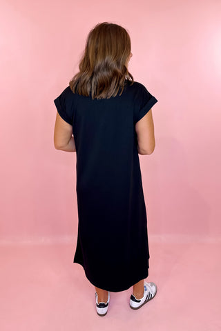 black scuba fabric casual midi dress