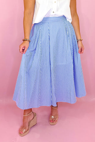 Striped Midi Skirt Blue