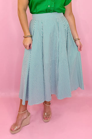 Striped Midi Skirt Green