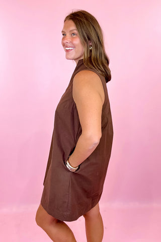 Sleeveless Mini Dress - Brown