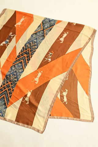 Equestrian Elegant Silk Scarf Orange/Brown