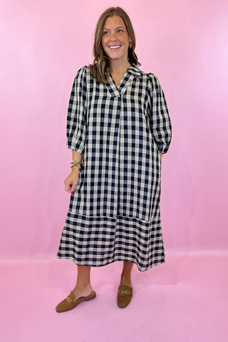 Evening Chill Plaid Flannel Midi Dress Black