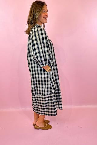 Evening Chill Plaid Flannel Midi Dress Black