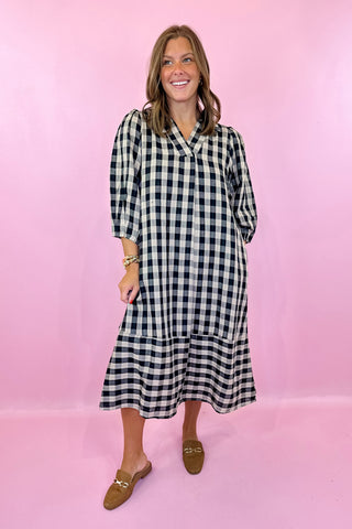 Evening Chill Plaid Flannel Midi Dress Black