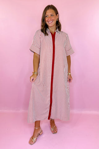Everyday Pleasure Striped Midi Dress Brick