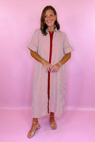 Everyday Pleasure Striped Midi Dress Brick