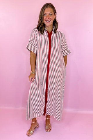Everyday Pleasure Striped Midi Dress Brick