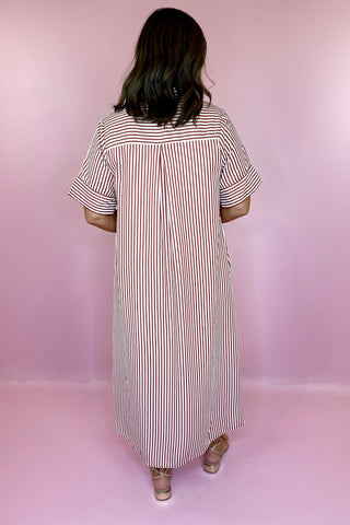 Everyday Pleasure Striped Midi Dress Brick