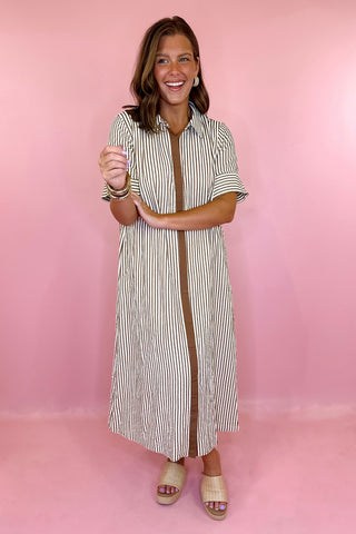Everyday Pleasure Striped Midi Dress Caramel Brown