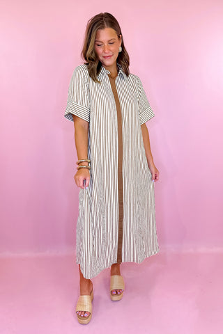 Everyday Pleasure Striped Midi Dress Caramel Brown