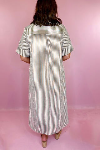 Everyday Pleasure Striped Midi Dress Caramel Brown