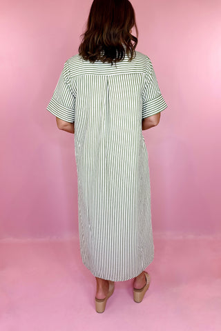 Everyday Pleasure Striped Midi Dress Olive Green
