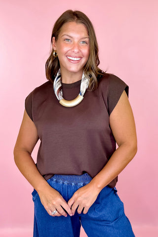 Everything In Place Scuba Knit Top Brown