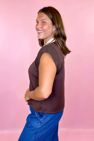 Everything In Place Scuba Knit Top Brown