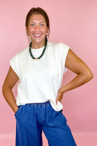 Everything In Place Scuba Knit Top Ecru