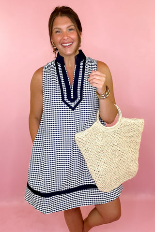 Gingham Sleeveless Mini Dress Navy