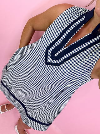 Gingham Sleeveless Mini Dress Navy