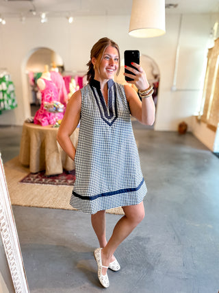 Gingham Sleeveless Mini Dress Navy