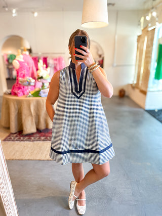 Gingham Sleeveless Mini Dress Navy