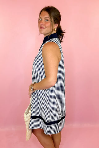 Gingham Sleeveless Mini Dress Navy