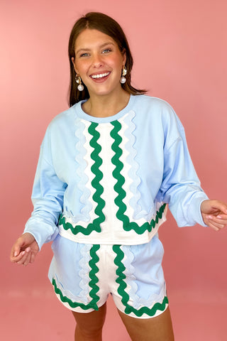 One To Remember Ric Rac Short Set - Blue/Green