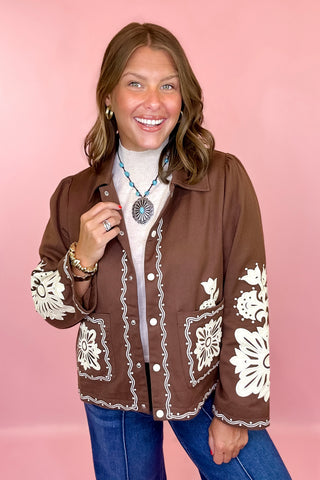 Good Thinking Embroidered Jacket - Brown