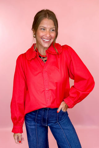 Keeping Secrets Ruffle Collar Top - Red