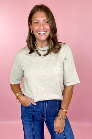 FAll My Thought Short Sleeve Sweater Top Oatmeal