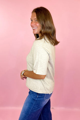 FAll My Thought Short Sleeve Sweater Top Oatmeal